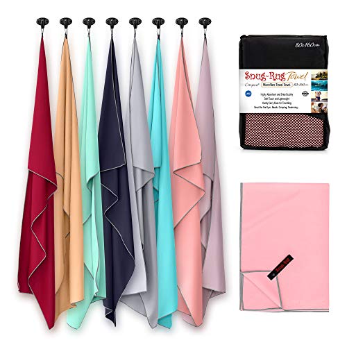 Snug Rug Mikrofaser-Handtuch - super saugfähig - schnell trocknend - leicht kompakt Reisen - antibakteriell Schwimmen Sport Reisen Sandfest Strandtücher Microfaser, Salmon Rose Pink, Large 80 x 160cm von Snug Rug