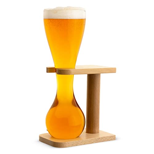 CKB Ltd® Quarter Yard Tall Ale Glass With Smart Birch Wood Stand Holder Kwak Biergläser Bierglas Mit Holzständer - Sie können dieses Hoch Sleek Glas bis zum Rand zu füllen - Vermeiden Sie schnell fließenden Bier Wie Sie kurz vor dem Ende produziertem In Stilvolle Borosilikat Glas- Kapazität 400ml von CKB LTD