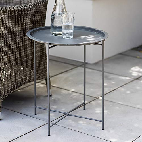 CKB LTD Bistro Tabletttisch aus Stahl, zusammenklappbare Stangenbeine und abnehmbare Tablett, matt-anthrazit, pulverbeschichteter Stahl, Einzel-Gartenmöbeltisch (Anthrazit) von CKB LTD
