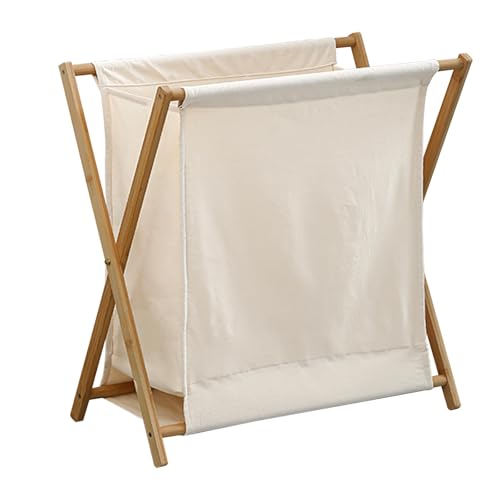 Faltbarer Wäschekorb mit großem Fassungsvermögen, freistehender Wäschekorb, Nanmu-Bambusrahmen, geeignet for Wohnheime, Badezimmer, Waschküchen und Schlafzimmer.(Beige,S) von CKDKASZ