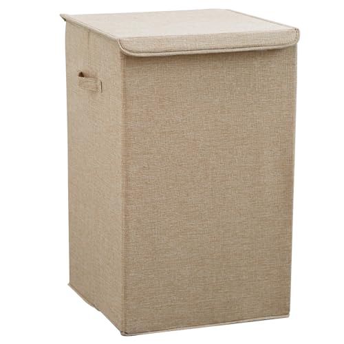 Großvolumiger Wäschekorb mit Deckel, klappbar und freistehend, mit praktischen Griffen. Geeignet for Waschküchen, Badezimmer, Schlafzimmer und Wohnheime.(Beige,L) von CKDKASZ