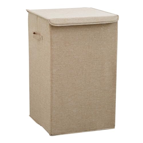 Großvolumiger Wäschekorb mit Deckel, klappbar und freistehend, mit praktischen Griffen. Geeignet for Waschküchen, Badezimmer, Schlafzimmer und Wohnheime.(Beige,S) von CKDKASZ