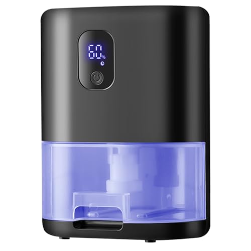 Haushaltsentfeuchter, 1 Liter Wassertank (20m²), Badentfeuchter mit Luftfeuchtigkeitsanzeige, Abschaltautomatik, Schlafmodus, Sieben-Farben-Licht, geeignet for Schlafzimmer, Wohnwagen(Black) von CKDKASZ