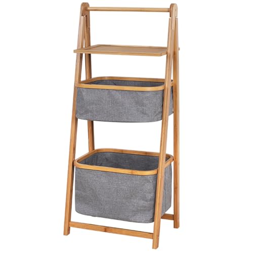 Klappbarer Wäschekorb, Aufbewahrungsregal aus natürlichem Bambus und Holz, mit tragbarem Wäschekorb zur Aufbewahrung von Kleidung, geeignet for Waschküchen und Badezimmer.(B) von CKDKASZ