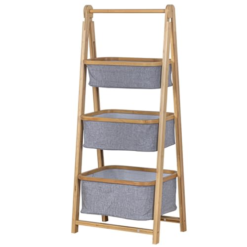 Klappbarer Wäschekorb, Aufbewahrungsregal aus natürlichem Bambus und Holz, mit tragbarem Wäschekorb zur Aufbewahrung von Kleidung, geeignet for Waschküchen und Badezimmer.(C) von CKDKASZ