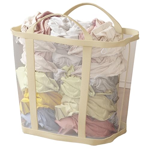 Robuster Und Tragbarer Wäschekorb, Faltbarer Pop-up-Wäschekorb Aus Netzgewebe, Geeignet Zur Aufbewahrung Von Kleidung, Ideal for Badezimmer, Waschküchen Und Reisen.(Beige,L) von CKDKASZ