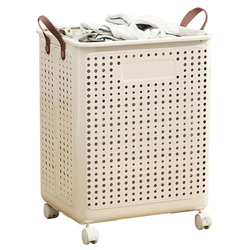 Ultra-tragbarer Wäschekorb mit verstärkten Soft-Touch-Griffen und Lenkrollen for mühelosen Transport zwischen Schlafzimmern und Waschküchen. Hergestellt aus PP-Material.(Beige,L) von CKDKASZ