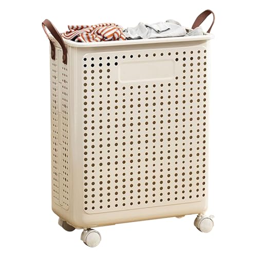 Ultra-tragbarer Wäschekorb mit verstärkten Soft-Touch-Griffen und Lenkrollen for mühelosen Transport zwischen Schlafzimmern und Waschküchen. Hergestellt aus PP-Material.(Beige,S) von CKDKASZ