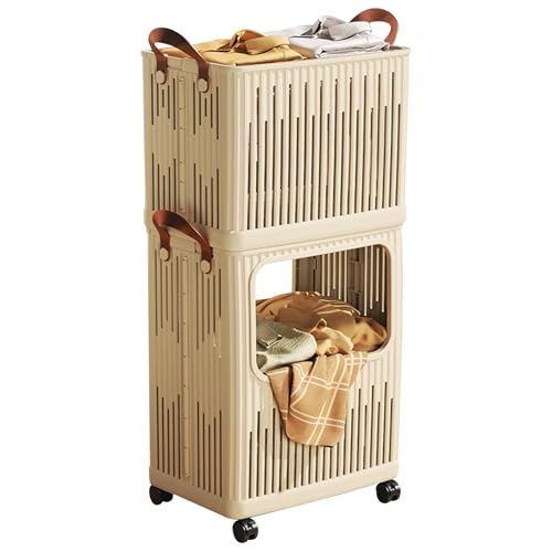 Wäschekorb for das Badezimmer, Aufbewahrungskorb for Haushaltswäsche, faltbar und stapelbar, geeignet for Waschküchen und Küchen als einfaches Aufbewahrungsregal.(Beige) von CKDKASZ