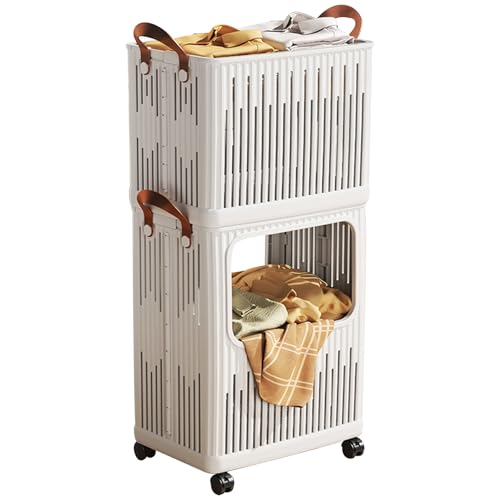 Wäschekorb for das Badezimmer, Aufbewahrungskorb for Haushaltswäsche, faltbar und stapelbar, geeignet for Waschküchen und Küchen als einfaches Aufbewahrungsregal.(White) von CKDKASZ