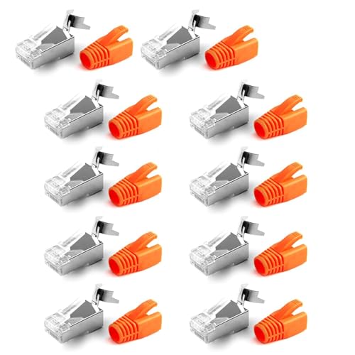 10 Stück Stecker RJ45 CAT7 CAT6A Netzwerkstecker Pass-Through-Steckverbinder Lan Stecker Verlegekabel with Vergoldeter Geschirmt mit Knickschutz und Einfädelhilfe for Volldraht und Standardkabel 10 Stück Stecker RJ45 CAT7 CAT6A Netzwerkstecker Pass-Through-Steckverbinder Lan Stecker Verlegekabel with Vergoldeter Geschirmt mit Knickschutz und Einfädelhilfe for Volldraht und Standardkabel von CKDSA
