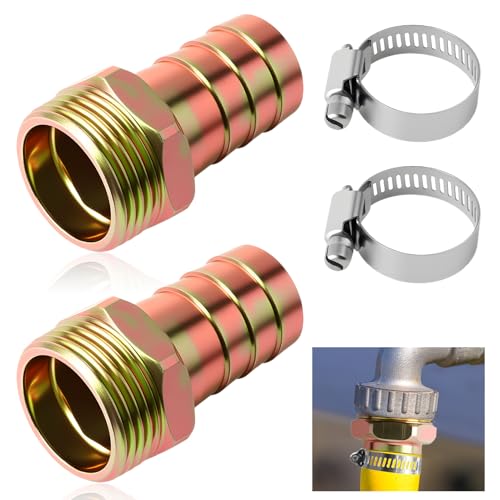 2 Stück Schlauchtülle 1 Zoll Messing Schlauchverschraubung Stecker Adapter 1" AG x 25mm(1") Messing Schlauchanschluss Außengewinde Stecker Adapter mit 2 Schlauchschellen von CKDSA