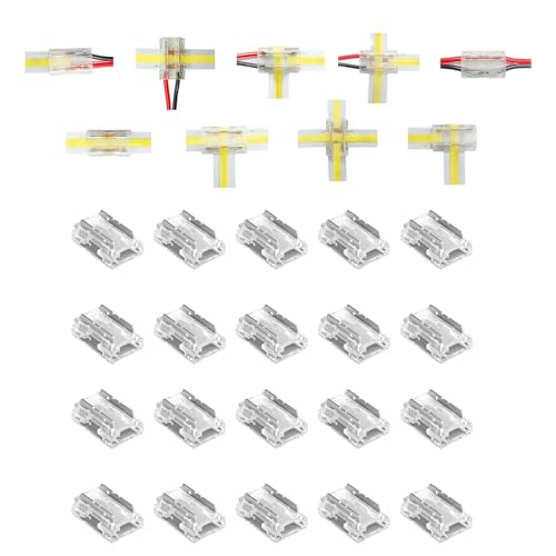 20 Stück LED Strip Connector 2 Polig 8mm LED Lötfrei Streifenverbinder für COB SMD Streifen Anschluss Connector 2 Pin Eckverbinder 8 Verbindungsarten (L/T-Form) für SMD 5050/3528 Einfarbige 5V 12V 24V von CKDSA