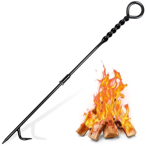 CKLT Schürhaken Robuster 66cm Kurzer Schürhaken Kamin Feuerhaken aus Stahl für Feuerschale Kamine Feuerstelle Abnehmbares Design mit Verdrehtes Seil-Design Griff von CKLT