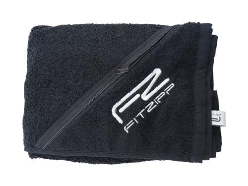 CKM Fitzipp Fitness-Handtuch mit wasserabweisender Tasche mit Reißverschluss Sporthandtuch Baumwolle (50 x 100cm, Schwarz) von CKM