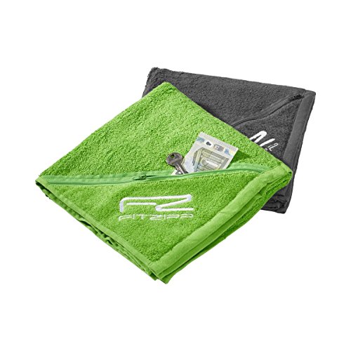 CKM Fitzipp Fitness-Handtuch mit wasserabweisender Tasche mit Reißverschluss Sporthandtuch Baumwolle (50 x 100cm, Anthrazit) von CKM