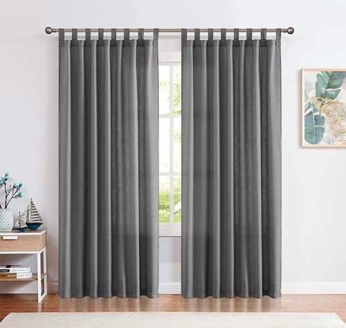 CKNY Gardinen Schlaufenschal Voile Fenster Vorhang Mit Schlaufen Halb Transparent Schlafzimmer Wohnzimmer 2 Stück 225cm x 140cm (H x B) Grau von CKNY