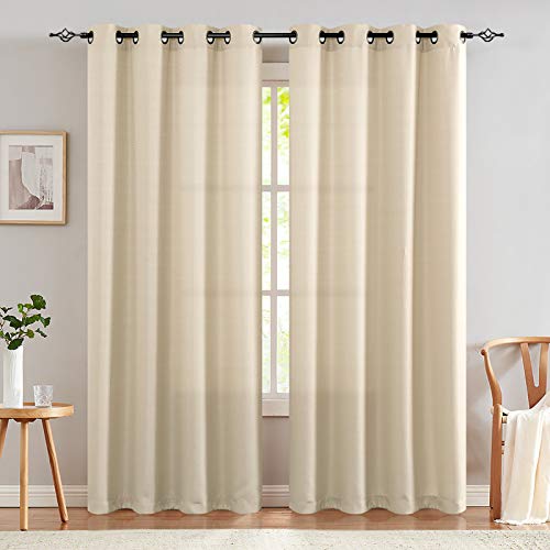 CKNY Gardine Sheer Vorhang Ösenschal Einfarbig Gardinen Vorhänge aus Voile Mit Ösen Balkon Schlafzimmer 2 Stücke 245 cm x 140 cm (H x B) Beige von CKNY