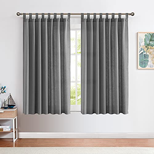 CKNY Vorhänge Halb Transparent Gardinen Blickdicht Vorhang mit Schlaufen Sheer Voile Schal Fenster Leinen Optik für Landhaus Wohnzimmer Schlafzimmer 2 Stück 175 cm x 140 cm (H x B) Grau von CKNY