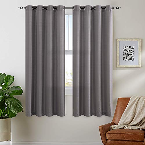 CKNY Vorhänge Halb Transparent Gardinen Blickdicht Vorhang mit Ösen Sheer Voile Schal Fenster Leinen Optik für Landhaus Wohnzimmer Schlafzimmer 2 Stücke 175 cm x 140 cm (H x B) Grau von CKNY