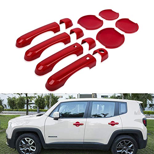 CKPEOR 12 Stück Türgriffdeckel mit Smart Keyhole und Tasse Abdeckung Dekoration Kombination für Jeep Renegade 2016-2021,Rot von CKPEOR