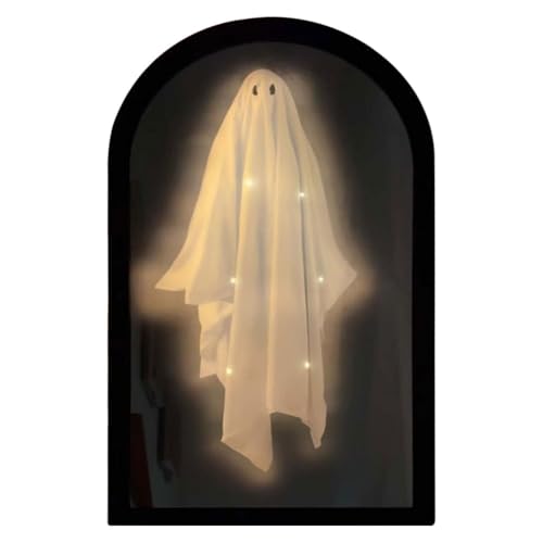 CKQshenKouyicKQ Halloween Wohnaccessoires Niedlicher Geisterspiegel Nachtlicht Geisterspiegel Halloween Spukspiegel Gruseliger Geisterstreich Dekor(Warm Light A,50X24cm) von CKQshenKouyicKQ