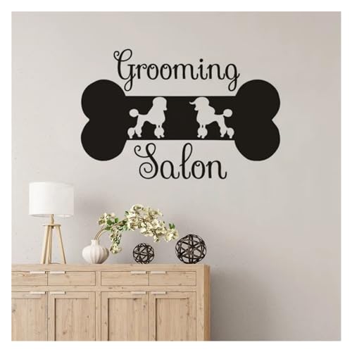 Haustiere Pflege Salon Zeichen Wand Aufkleber Teddy Pudel Hund Pflege Wand Aufkleber Pet Store Dekoration Knochen Form Vinyl Wandbild(H622 black,42x27cm) von CKQshenKouyicKQ