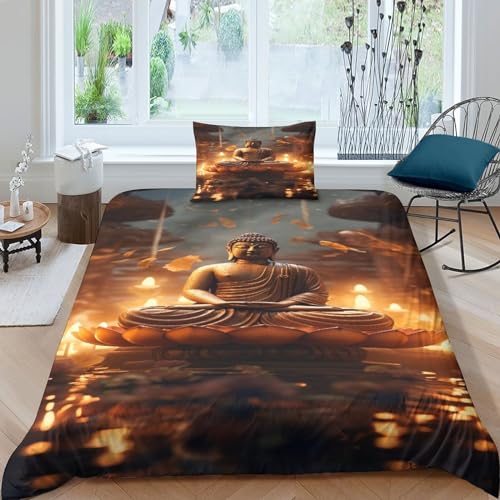 CKSEKD Buddha Bed Linen Sets Giant Buddha Bettbezug Microfaser Baumwolle Bettwäsche Set Mikrofaser Mit Reißverschluss Für Erwachsene Und Kinder Single（135x200cm） von CKSEKD