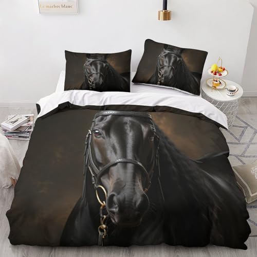 CKSEKD Dark Horse Bettwäsche Sets Kissenbezug Bettdeckenbezug Schlafhilfe Wärme Bettbezug Waschbar Mustang Steppdeckenbezug Für Jungen Und Mädchen Double（200x200cm） von CKSEKD