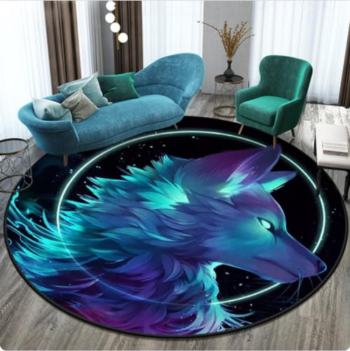 CKSEKD Fantasy Wolf Gedruckter runder Teppich Kinder Bodenteppich Matte Yogamatten Schlafzimmer Esports Stuhl Matte 100cm von CKSEKD