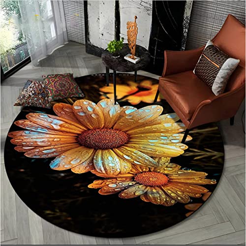 CKSEKD Gänseblümchen Nordic Flower Sonnenblume runder Teppich Teppich für Kinderzimmer Spielzimmer Dekor rutschfeste Bodenmatte 100cm von CKSEKD