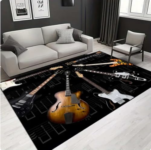 CKSEKD Gitarre Instrument Muster Wohnzimmer Schlafzimmer Teppich Nachttisch Bad Bodenmatte Bereich Teppich Garderobe Dekor 100x160cm von CKSEKD