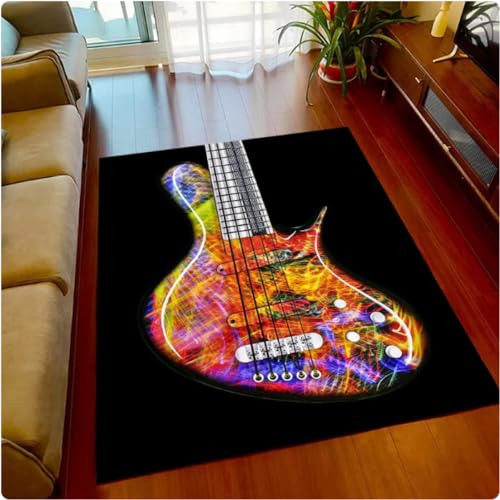 CKSEKD Klassische Gitarre E-Gitarre Bass Bereich Teppich, Teppich für Wohnzimmer Schlafzimmer Dekoration Fußmatten 200x300cm von CKSEKD