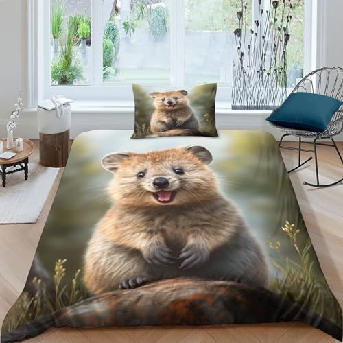 CKSEKD Quokka Bettwäsche Bedruckte Gebürstet Weichs Cute Animals Bettwäsche Tröster Set Baumwolle Bettbezug, Mikrofaser Bettbezug Mit Reißverschluss Für Erwachsene Und Kinder Single（135x200cm） von CKSEKD