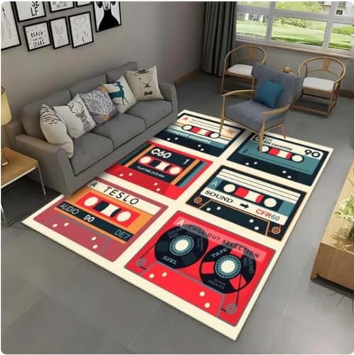 CKSEKD Retro Musik Kassettenband Muster Bereich Teppich Teppich für Wohnzimmer Schlafzimmer Sofa Doormat Dekoration Bodenmatte 200x300cm von CKSEKD