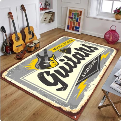 CKSEKD Teppich Retro Musik Teppiche für Schlafzimmer Dekoration Vintage Gitarre 3D gedruckt Teppich Wohnzimmer Bodenmatte 200x300cm von CKSEKD