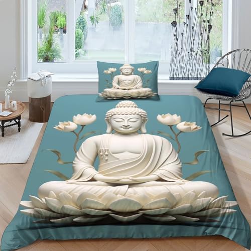 CKSEKD Water-Lily Flowers Bed Linen Sets Buddha Bettbezug Microfaser Baumwolle Bettwäsche Set Mikrofaser Mit Reißverschluss Für Erwachsene Und Kinder Single（135x200cm） von CKSEKD