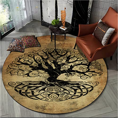 CKSEKD Wikinger Valknut Tree of Life Runder Teppich für Wohnzimmer Schlafzimmer Sofa Spielzimmer Dekor rutschfeste Bodenmatte 180cm von CKSEKD