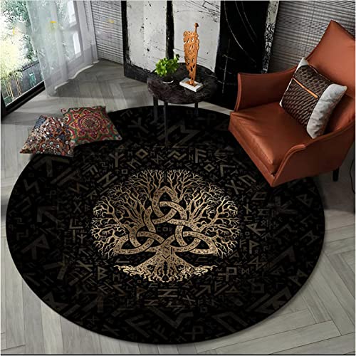 CKSEKD Wikinger Valknut Tree of Life Runder Teppich für Wohnzimmer Schlafzimmer Sofa Spielzimmer Dekor rutschfeste Bodenmatte 80cm von CKSEKD