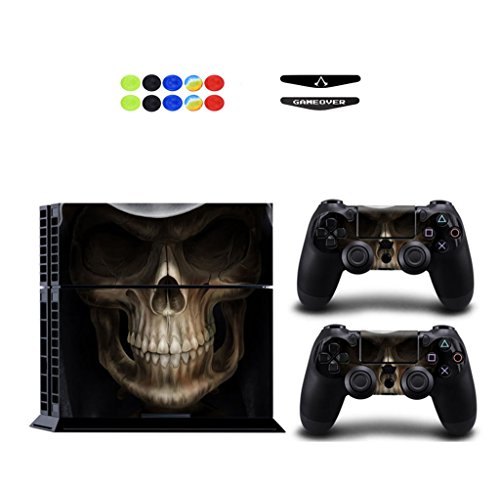 Skin for PS4, Chickwin Design Folie Aufkleber Sticker schützende Haut Schale für Sony Playstation 4 Konsole und 2 Dualshock Controller Skins + 10 pc Silikon Thumb Grips + 2pc zufällig Light Bar (Schädel Schwarz) Skin for PS4, Chickwin Design Folie Aufkleber Sticker schützende Haut Schale für Sony Playstation 4 Konsole und 2 Dualshock Controller Skins + 10 pc Silikon Thumb Grips + 2pc zufällig Light Bar (Schädel Schwarz) von Chickwin