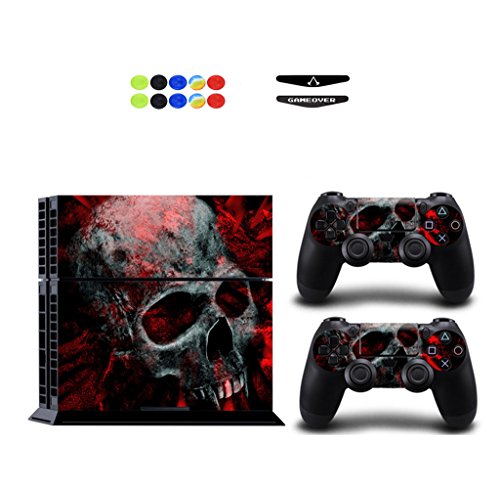 Skin for PS4, Chickwin Design Folie Aufkleber Sticker schützende Haut Schale für Sony Playstation 4 Konsole und 2 Dualshock Controller Skins + 10 pc Silikon Thumb Grips + 2pc zufällig Light Bar (Schädel Rot) Skin for PS4, Chickwin Design Folie Aufkleber Sticker schützende Haut Schale für Sony Playstation 4 Konsole und 2 Dualshock Controller Skins + 10 pc Silikon Thumb Grips + 2pc zufällig Light Bar (Schädel Rot) von Chickwin