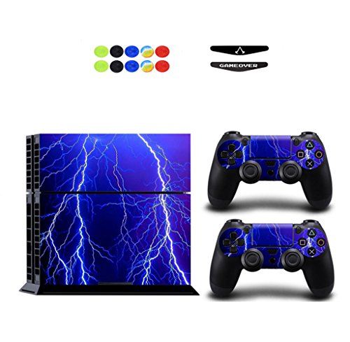 Skin for PS4, Chickwin Design Folie Aufkleber Sticker schützende Haut Schale für Sony Playstation 4 Konsole und 2 Dualshock Controller Skins + 10 pc Silikon Thumb Grips + 2pc zufällig Light Bar (Blitz Blau) Skin for PS4, Chickwin Design Folie Aufkleber Sticker schützende Haut Schale für Sony Playstation 4 Konsole und 2 Dualshock Controller Skins + 10 pc Silikon Thumb Grips + 2pc zufällig Light Bar (Blitz Blau) von Chickwin