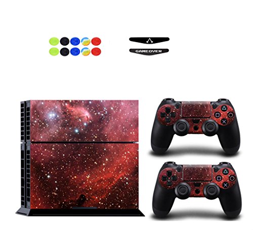 Skin for PS4, Chickwin Design Folie Aufkleber Sticker schützende Haut Schale für Sony Playstation 4 Konsole und 2 Dualshock Controller Skins + 10 pc Silikon Thumb Grips + 2pc zufällig Light Bar (Sternenklar Rot) Skin for PS4, Chickwin Design Folie Aufkleber Sticker schützende Haut Schale für Sony Playstation 4 Konsole und 2 Dualshock Controller Skins + 10 pc Silikon Thumb Grips + 2pc zufällig Light Bar (Sternenklar Rot) von Chickwin