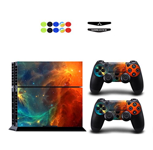 Skin for PS4, Chickwin Design Folie Aufkleber Sticker schützende Haut Schale für Sony Playstation 4 Konsole und 2 Dualshock Controller Skins + 10 pc Silikon Thumb Grips + 2pc zufällig Light Bar (Sternenklar Orange) Skin for PS4, Chickwin Design Folie Aufkleber Sticker schützende Haut Schale für Sony Playstation 4 Konsole und 2 Dualshock Controller Skins + 10 pc Silikon Thumb Grips + 2pc zufällig Light Bar (Sternenklar Orange) von Chickwin