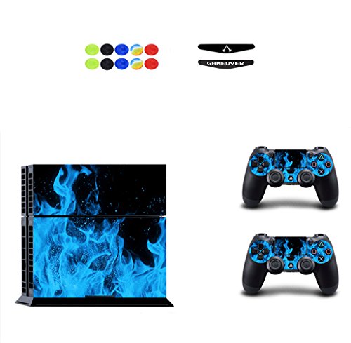 Skin for PS4, Chickwin Design Folie Aufkleber Sticker schützende Haut Schale für Sony Playstation 4 Konsole und 2 Dualshock Controller Skins + 10 pc Silikon Thumb Grips + 2pc zufällig Light Bar (Blau Feuer) Skin for PS4, Chickwin Design Folie Aufkleber Sticker schützende Haut Schale für Sony Playstation 4 Konsole und 2 Dualshock Controller Skins + 10 pc Silikon Thumb Grips + 2pc zufällig Light Bar (Blau Feuer) von Chickwin