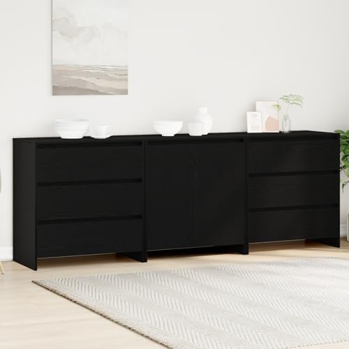 CKioict 3-TLG. Sideboard-Set Schwarz Eiche Holzwersstoff kommoden gartenschrank for Büro Schlafzimmer von CKioict