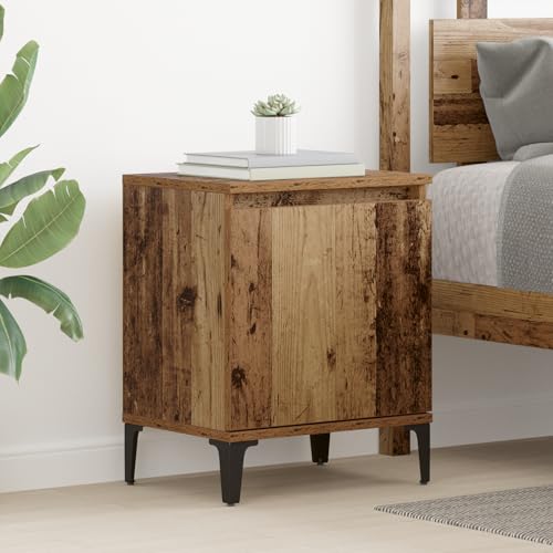 CKioict Alter Holz Nachttisch Altes Holz Massivholz, Metall Bedside Table badschrank schmal for Zimmer Schlafzimmer 40 x 30 x 50 cm von CKioict