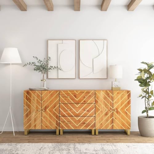 CKioict Beistellschränke 3 STK. Braun & Schwarz gartenschrank Schrank for Schlafzimmer Innenraum 60x33,5x75 cm Mangoholz von CKioict