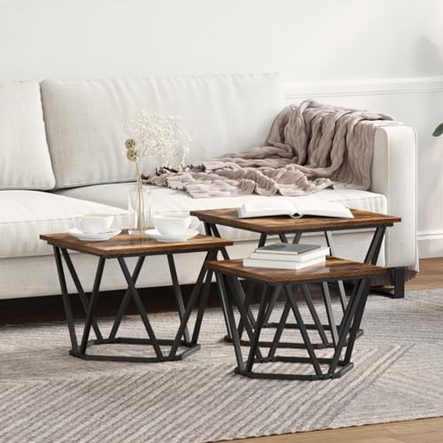 CKioict Beistelltische 3 STK. Räuchereiche Holzwerkstoff wohnzimmertisch beistelltisch for Wohnzimmer Innenraum von CKioict