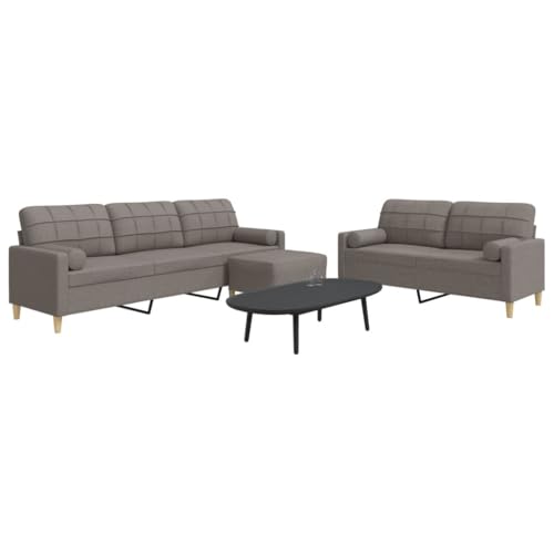 CKioict Bequeme Stoffsofa Garnitur mit Hocker, Weiches Polyester Sofa Set für Wohnzimmer, Robustes Metallgestell, Sitzbank mit Zylinderkissen für Entspannung und von CKioict